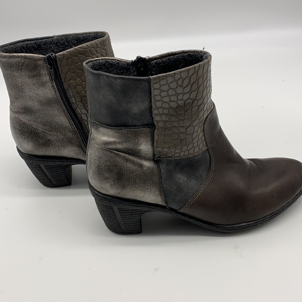 Rieker Gray, Brown and Bronze Leather Ankle Boot Size 6.5 - 7